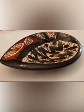 ASHTRAY HAWAII TIKI Tapa Waimea Hawaiian Tribal Handmade Handpainted Signed